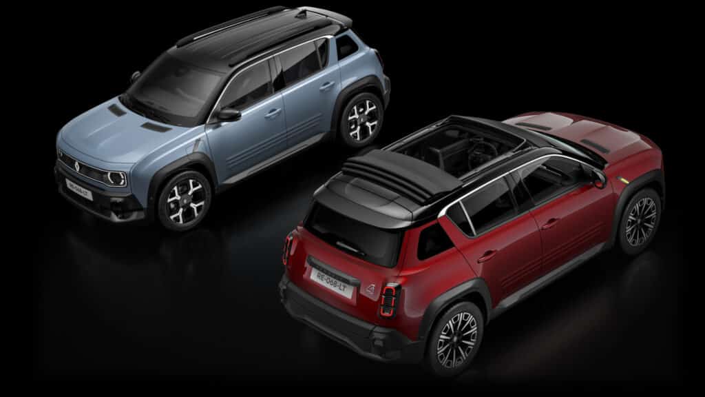 Renault 4 E-Tech eléctrico en gris y rojo con techo de lona